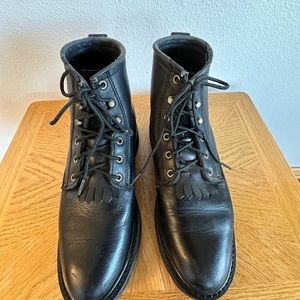 Black Lace-Up Double-H Leather Boots Size 6 1/2.